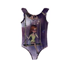 Little Fairy On A Swing With Dragonfly In The Night Kids  Frill Swimsuit by FantasyWorld7