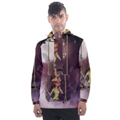 Little Fairy On A Swing With Dragonfly In The Night Men s Front Pocket Pullover Windbreaker by FantasyWorld7