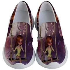 Little Fairy On A Swing With Dragonfly In The Night Kids Lightweight Slip Ons by FantasyWorld7