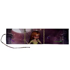 Little Fairy On A Swing With Dragonfly In The Night Roll Up Canvas Pencil Holder (l) by FantasyWorld7