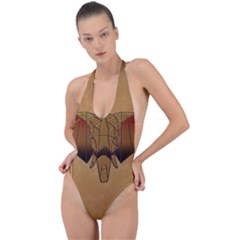 Wonderful Elephant Backless Halter One Piece Swimsuit