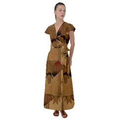 Wonderful Elephant Flutter Sleeve Maxi Dress by FantasyWorld7