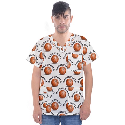 Orange Basketballs Men s V-neck Scrub Top by mccallacoulturesports