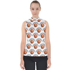 Orange Basketballs Mock Neck Shell Top