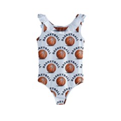 Orange Basketballs Kids  Frill Swimsuit