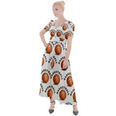 Orange Basketballs Button Up Short Sleeve Maxi Dress