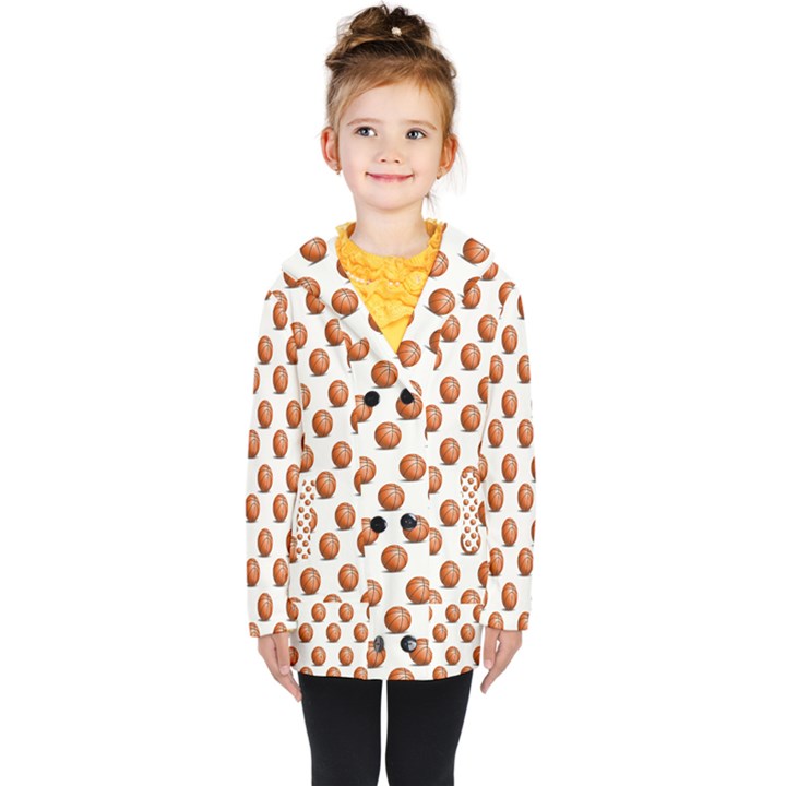 Orange Basketballs Kids  Double Breasted Button Coat