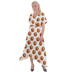 Orange Basketballs Cross Front Sharkbite Hem Maxi Dress