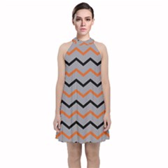 Basketball Thin Chevron Velvet Halter Neckline Dress 