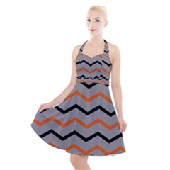 Basketball Thin Chevron Halter Party Swing Dress 