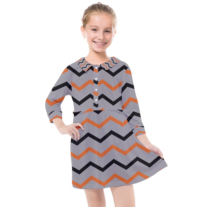 Basketball Thin Chevron Kids  Quarter Sleeve Shirt Dress