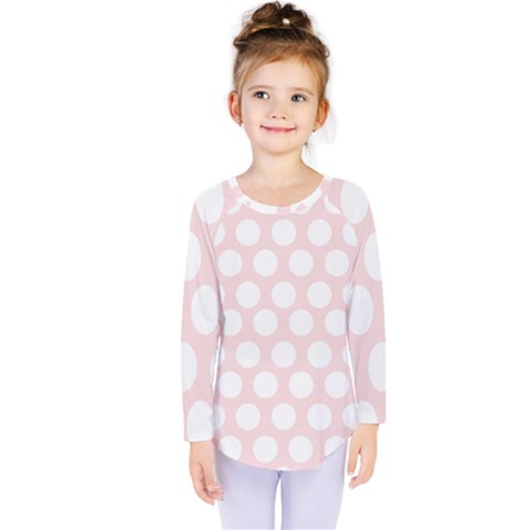 Pink And White Polka Dots Kids  Long Sleeve Tee by mccallacoulture