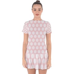 Pink And White Polka Dots Drop Hem Mini Chiffon Dress by mccallacoulture