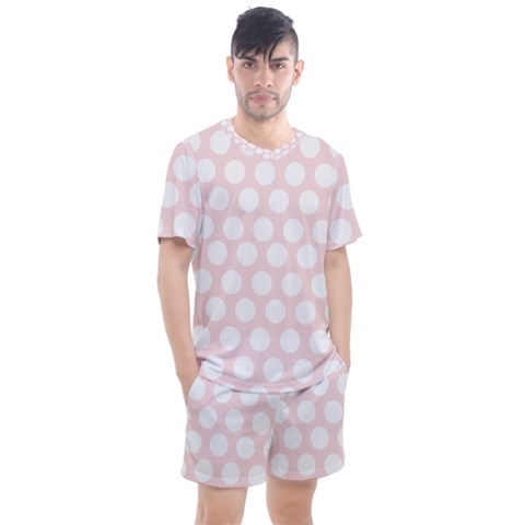 Pink And White Polka Dots Men s Mesh Tee And Shorts Set by mccallacoulture