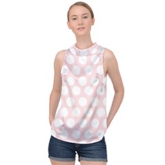 Pink And White Polka Dots High Neck Satin Top by mccallacoulture