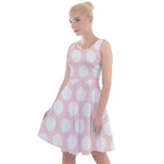 Pink And White Polka Dots Knee Length Skater Dress