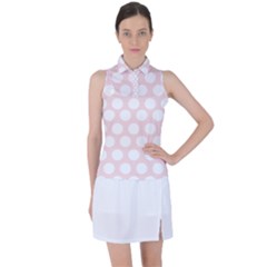 Pink And White Polka Dots Women’s Sleeveless Polo Tee