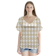 Gold Lattice V-neck Flutter Sleeve Top by mccallacoulture