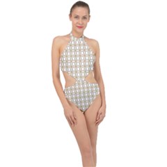 Gold Lattice Halter Side Cut Swimsuit