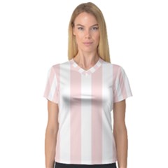 Pastel Pink Stripes V-neck Sport Mesh Tee