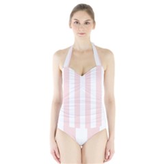 Pastel Pink Stripes Halter Swimsuit