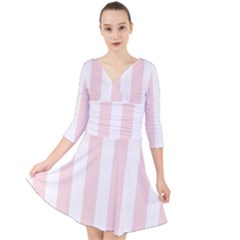 Pastel Pink Stripes Quarter Sleeve Front Wrap Dress by mccallacoulture