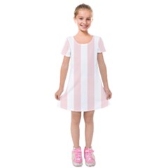 Pastel Pink Stripes Kids  Short Sleeve Velvet Dress by mccallacoulture