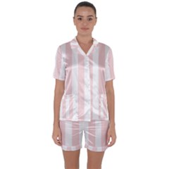 Pastel Pink Stripes Satin Short Sleeve Pyjamas Set