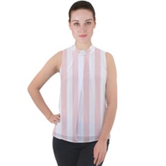 Pastel Pink Stripes Mock Neck Chiffon Sleeveless Top