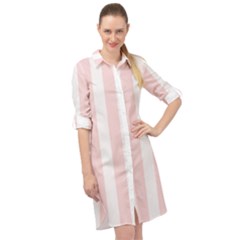 Pastel Pink Stripes Long Sleeve Mini Shirt Dress