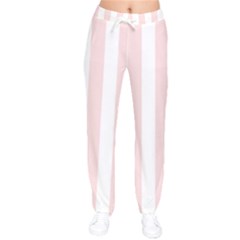 Pastel Pink Stripes Women Velvet Drawstring Pants