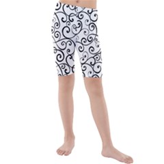 Black And White Swirls Kids  Mid Length Swim Shorts by mccallacoulture