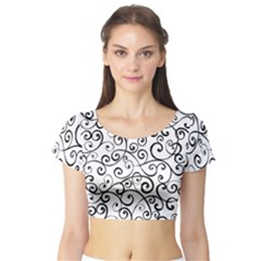 Black And White Swirls Short Sleeve Crop Top