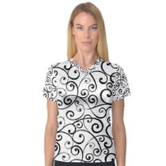 Black And White Swirls V-neck Sport Mesh Tee