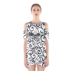 Black And White Swirls Shoulder Cutout One Piece Dress by mccallacoulture