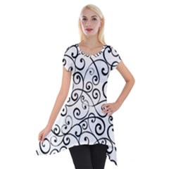 Black And White Swirls Short Sleeve Side Drop Tunic