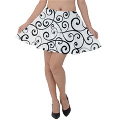 Black And White Swirls Velvet Skater Skirt