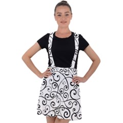 Black And White Swirls Velvet Suspender Skater Skirt