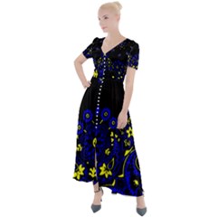 Blue Yellow Bandana Button Up Short Sleeve Maxi Dress by dressshop