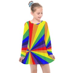 Rainbow Pattern Kids  Long Sleeve Dress by designsbymallika