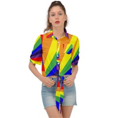 Rainbow Pattern Tie Front Shirt 