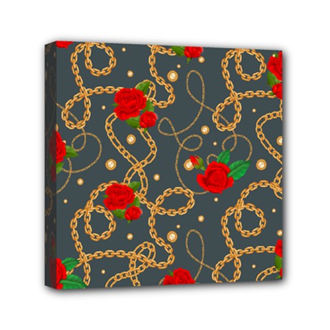 Golden Chain Pattern With Roses Mini Canvas 6  X 6  (stretched) by designsbymallika