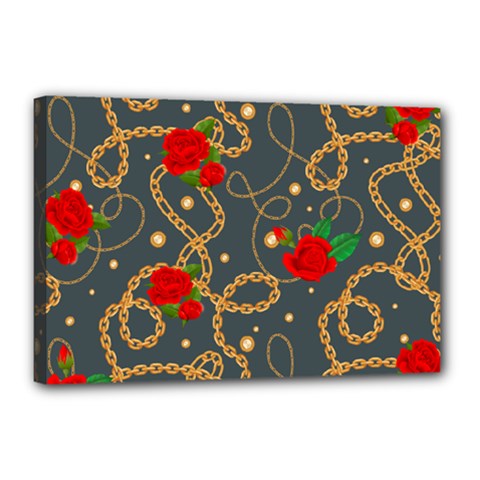 Golden Chain Pattern With Roses Canvas 18  X 12  (stretched) by designsbymallika