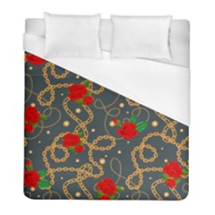 Golden Chain Pattern With Roses Duvet Cover (full/ Double Size) by designsbymallika