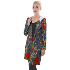 Golden Chain Pattern With Roses Hooded Pocket Cardigan by designsbymallika