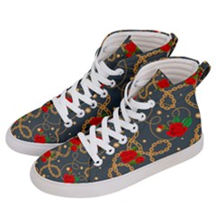 Golden Chain Pattern With Roses Women s Hi-top Skate Sneakers by designsbymallika