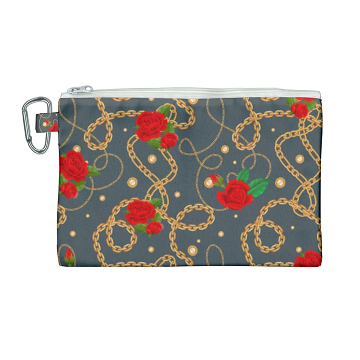 GOLDEN CHAIN PATTERN WITH ROSES Canvas Cosmetic Bag (Large)