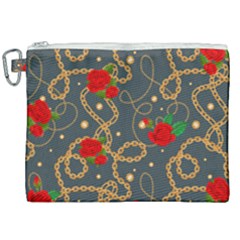 Golden Chain Pattern With Roses Canvas Cosmetic Bag (xxl) by designsbymallika