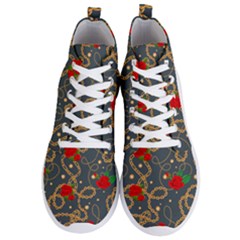 Golden Chain Pattern With Roses Men s Lightweight High Top Sneakers by designsbymallika