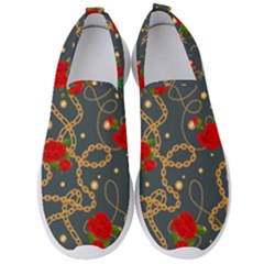 Golden Chain Pattern With Roses Men s Slip On Sneakers by designsbymallika